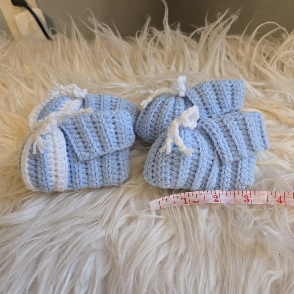 Handmade Blue and White Baby Booties